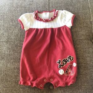 AZ DIAMONDBACKS red and white 3/6 mth girls onesie